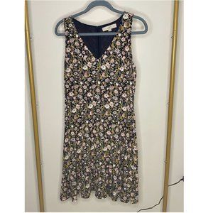 LOFT Women's Stretchy Black V-Neck Floral Dress